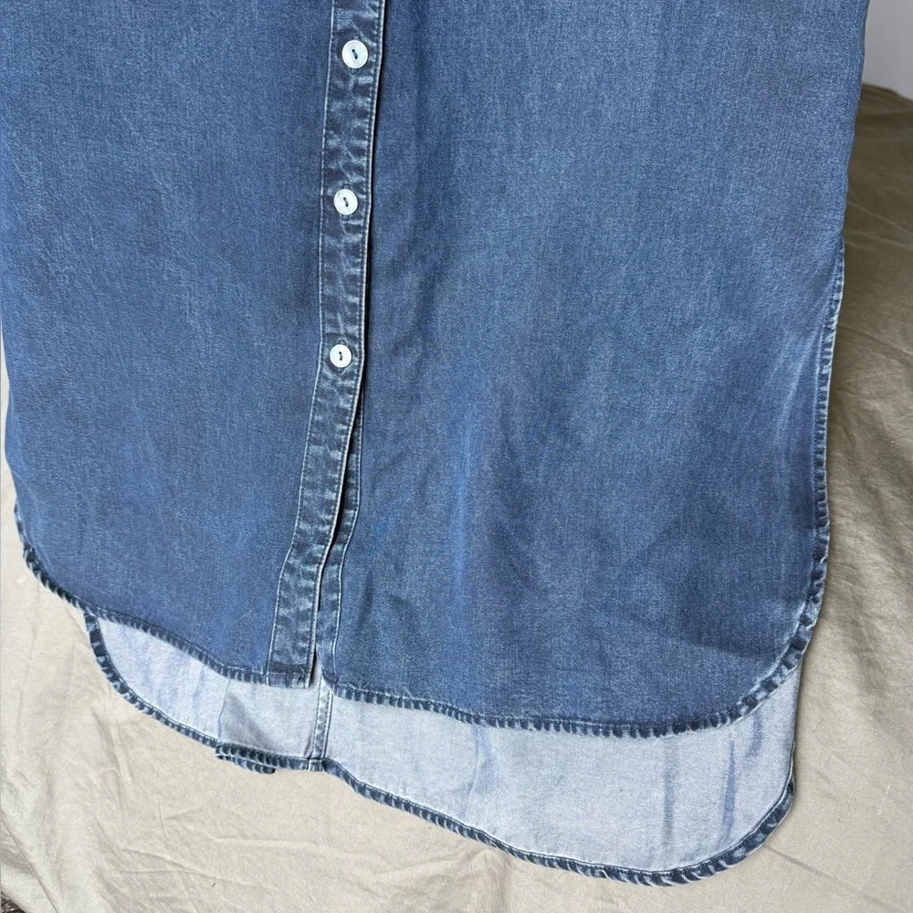 Soft Surroundings Denim Short Sleeve Button Shirt Dress Womens S Blue Midi Slit - Picture 6 of 14